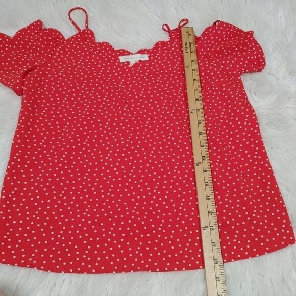 Monteau Los Angeles Size Medium M Red White Polka Dot Blouse Off Shoulder Top - Picture 3 of 11